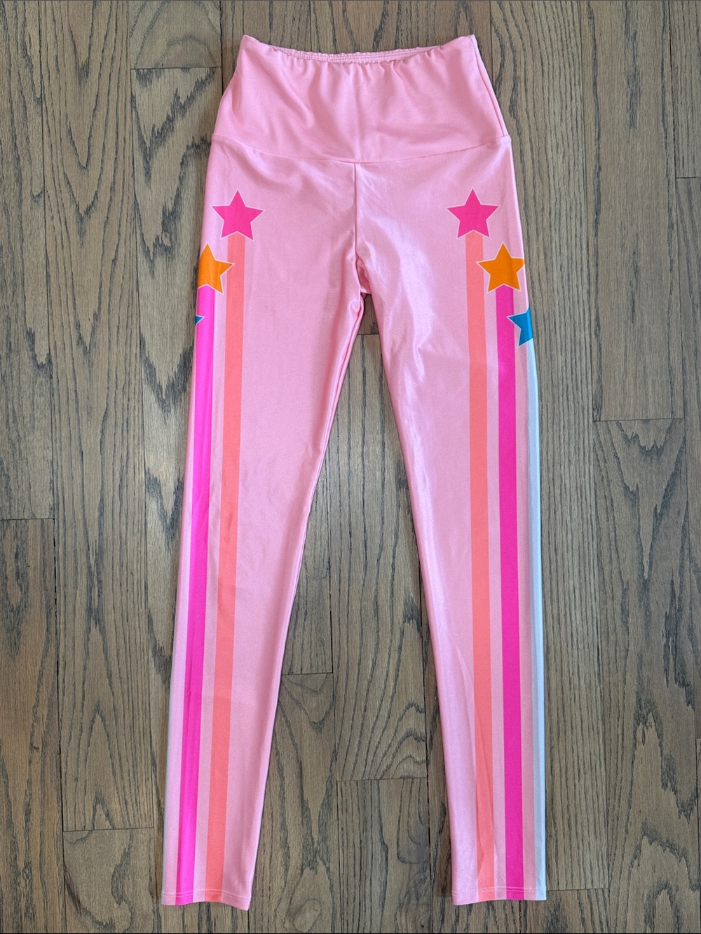 Goldsheep Women’s Pink Star Shiny Stripe Leggings Size Small